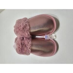 New Auden Women's Plush Faux Fur Lined Slippers - Pink Metallic Size XL 11/12